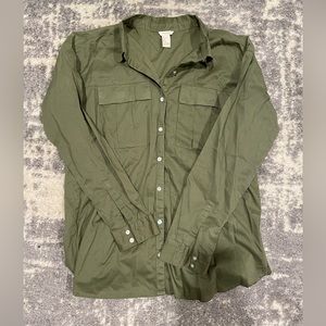 Army Green Button-Down Long Sleeve Shirt